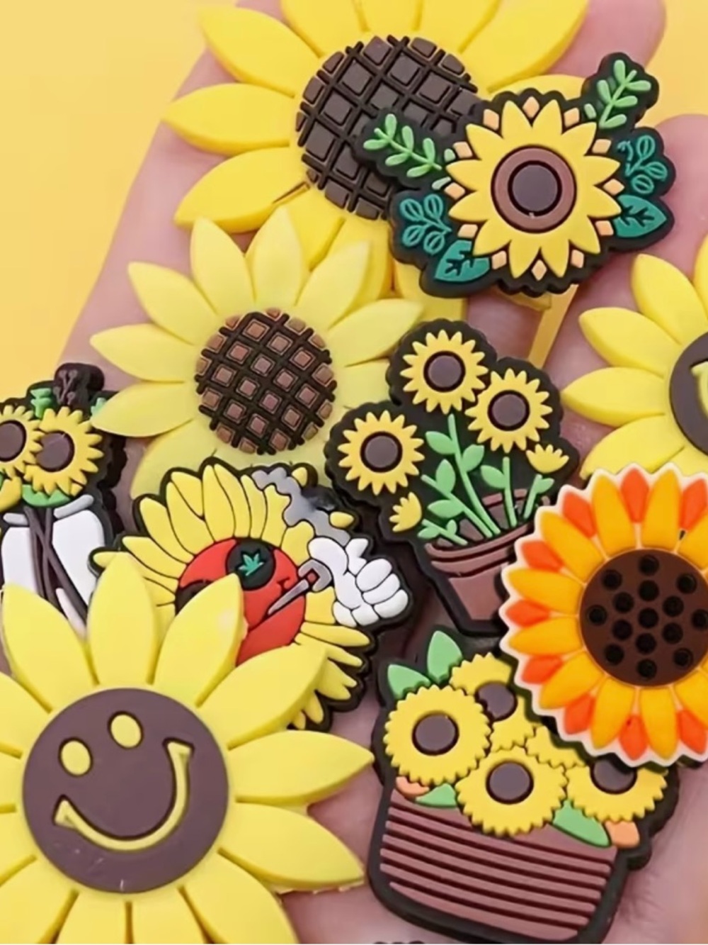 Sunflower Novelty Shoe Charms - Bright Yellow, Brown, & green 13 pieces